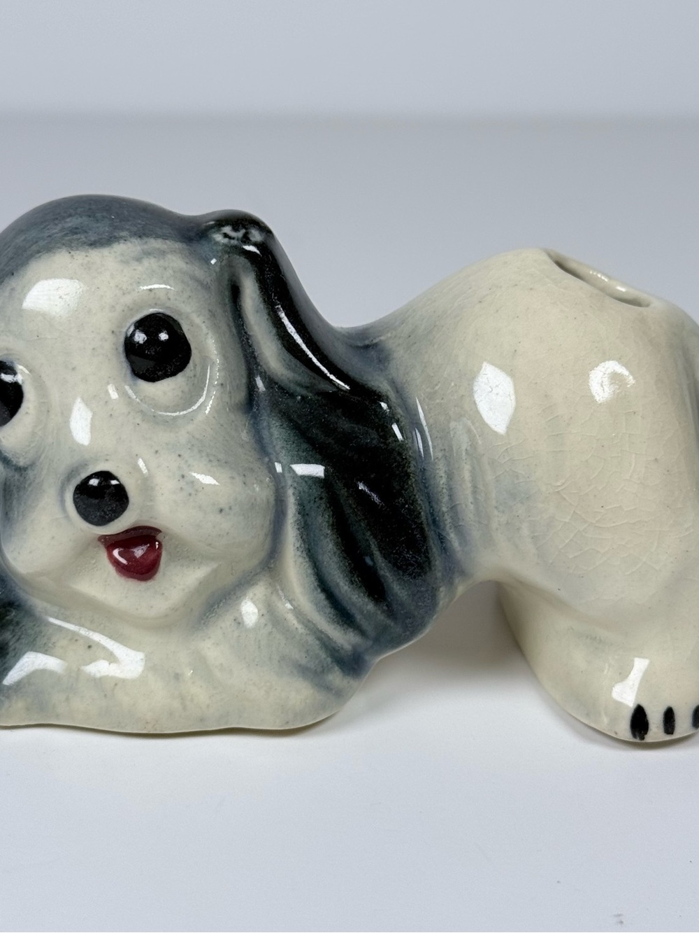 Vintage Ceramic Puppy Dog Flower Pot Planter Vase Holder